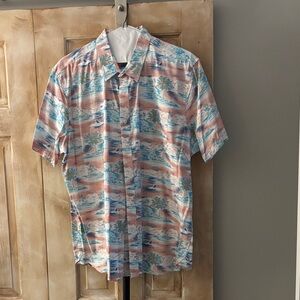American Rag Tropical Print Button Down Shirt - Blue and Pink